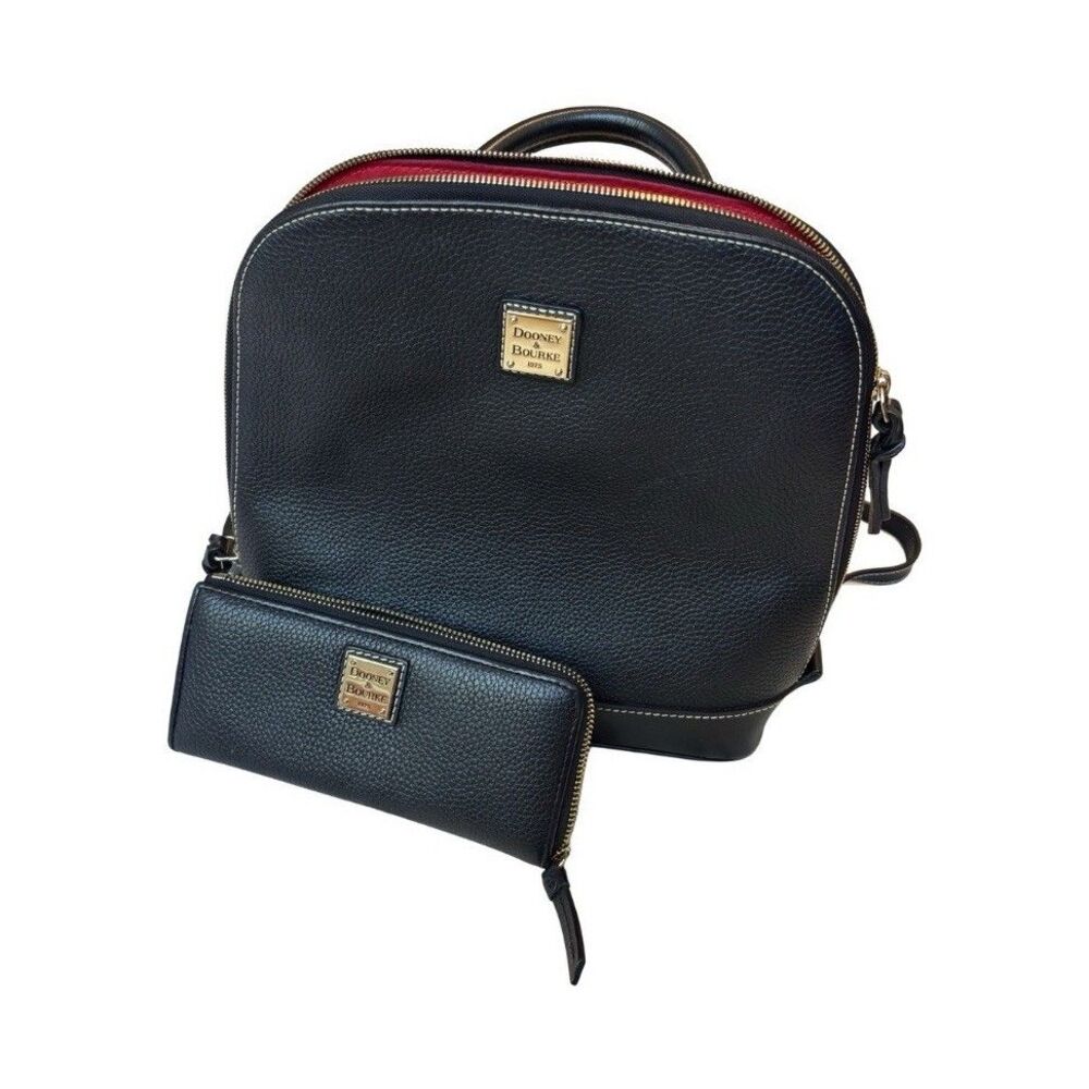 Dooney & Bourke Pebble Grain Domed Backpack with gold-tone hardware  w/ Wallet